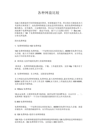 各种网盘比较