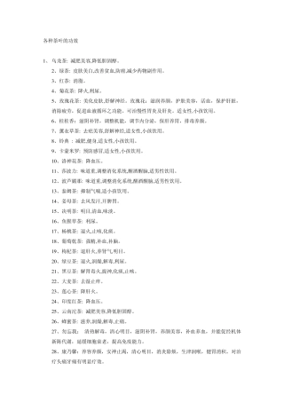 各种茶叶的功效