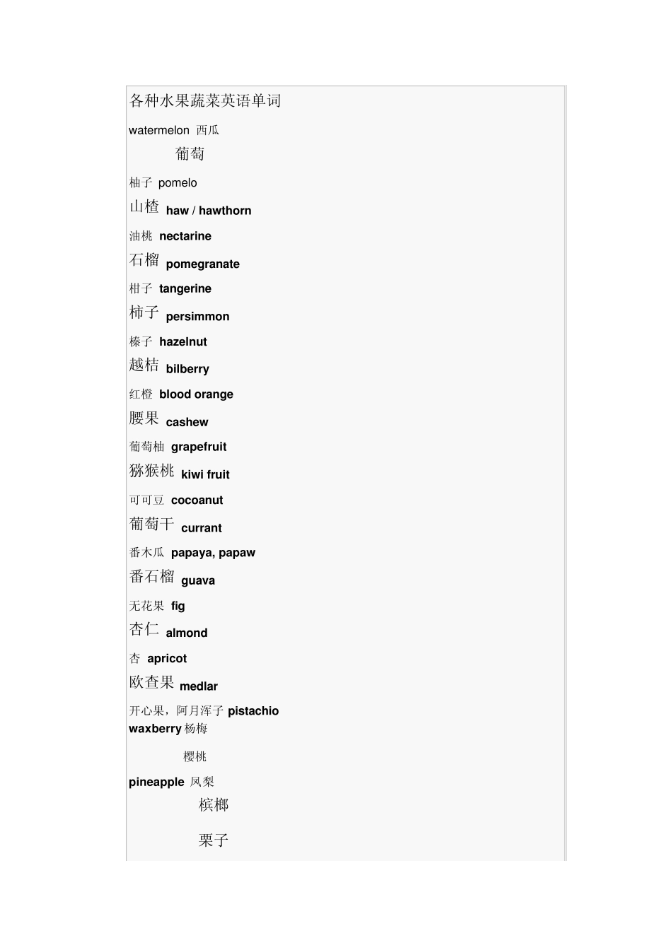 各种蔬菜水果的英语单词_第1页