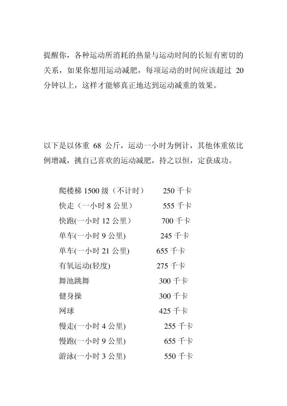 各种运动消耗热量表_第2页