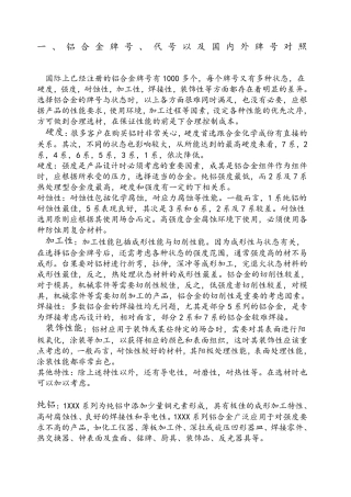 各种铝合金牌号的规格、选型、用途