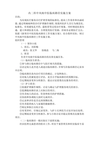 各科临床路径实施方案