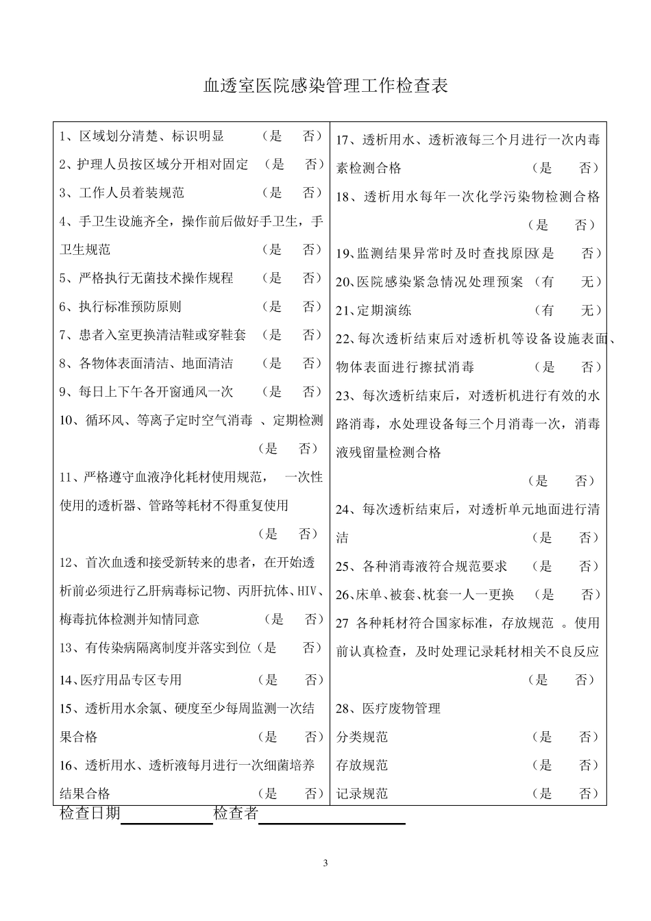 各科室医院感染管理工作检查表_第3页