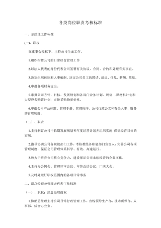 各类岗位职责考核标准