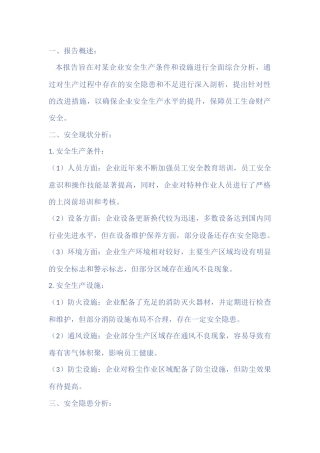 安全生产条件和设施综合分析报告