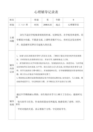 个别学生心理健康咨询记录