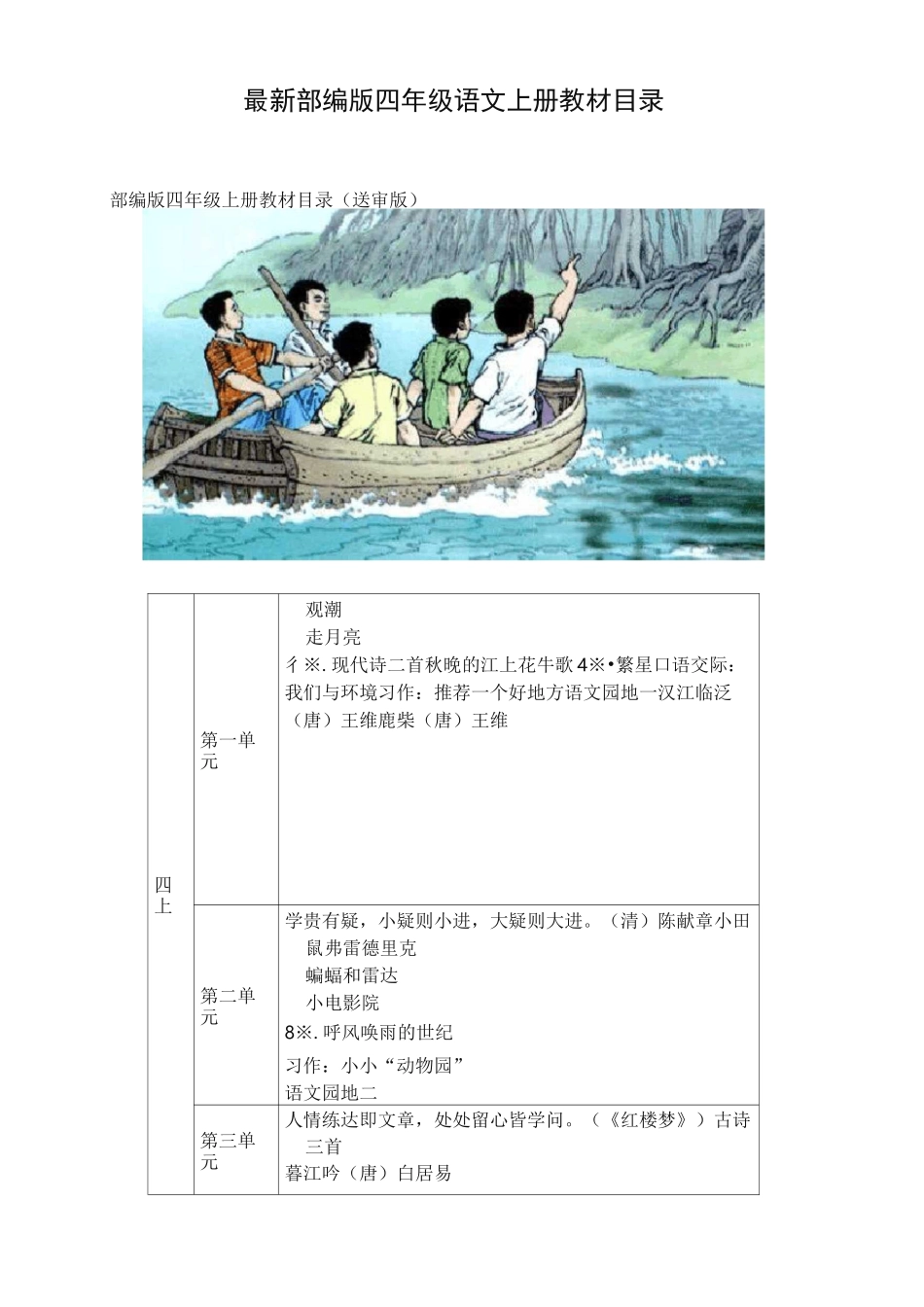 新版统(部)编版小学 四年级语文上册教材课文目录_第1页