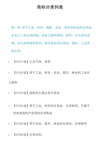 2020年最新商标分类表