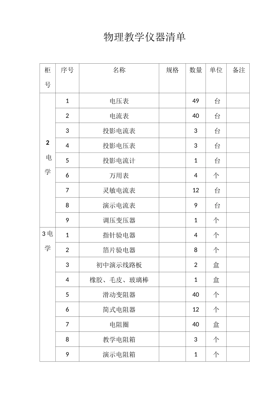 物理教学仪器清单_第1页