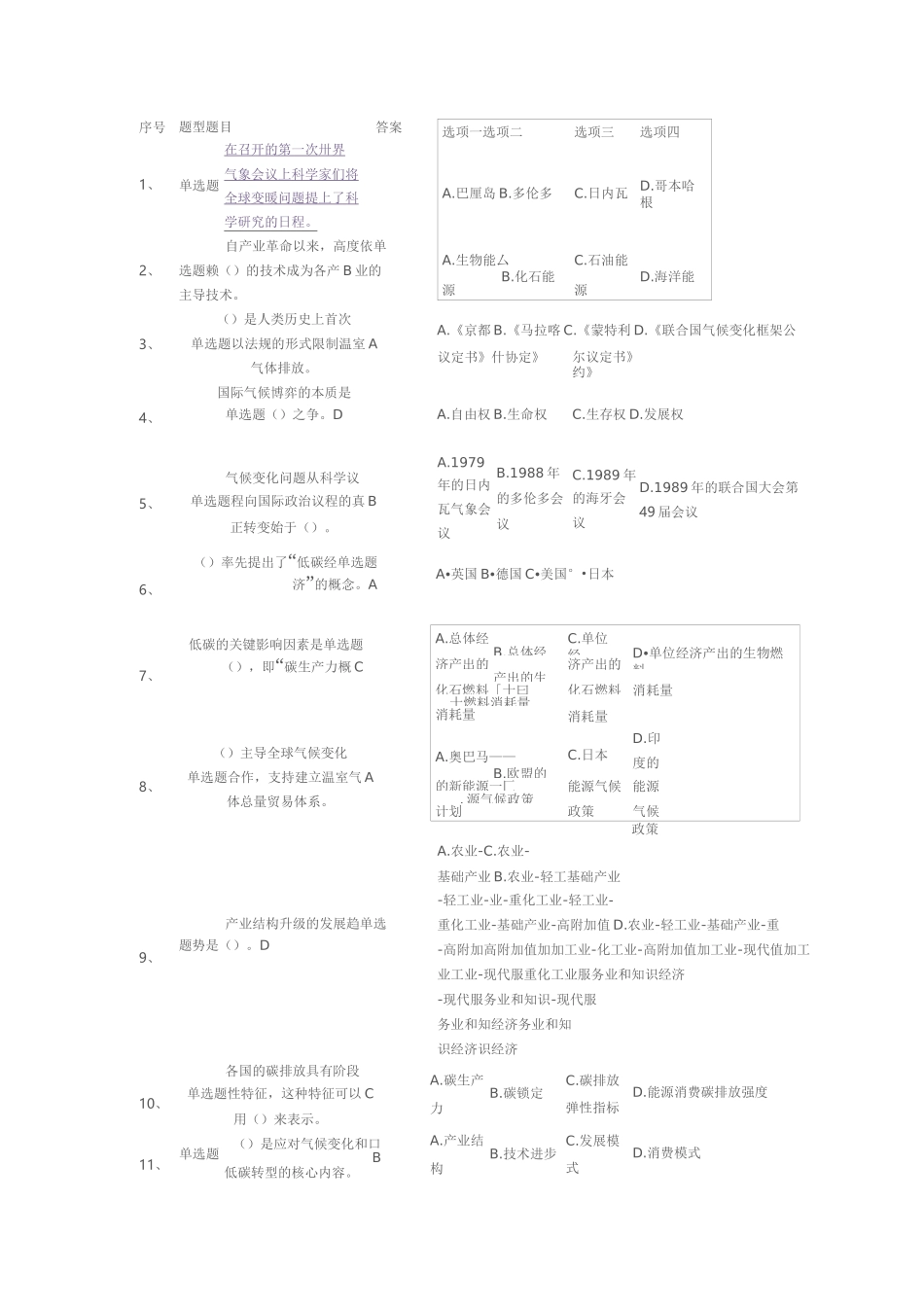 低碳经济试题与答案_第1页
