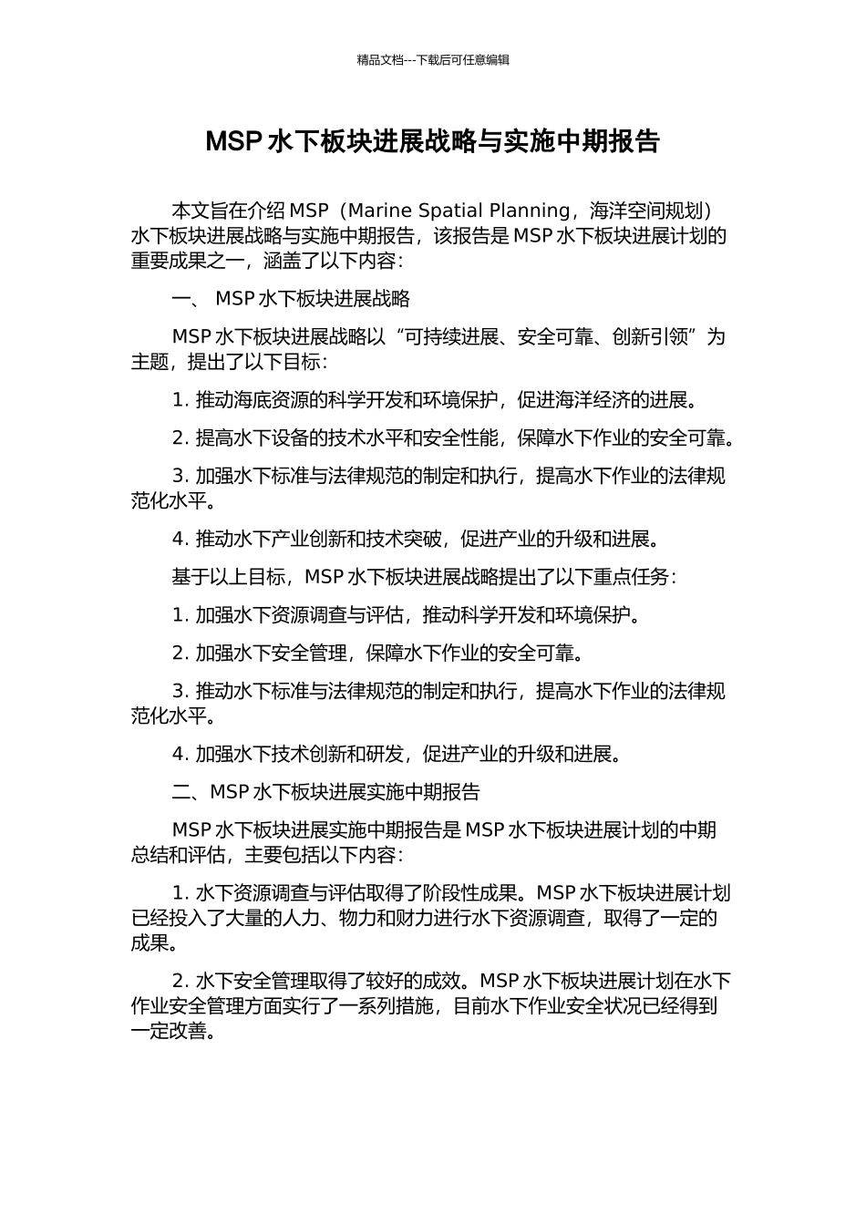 MSP水下板块发展战略与实施中期报告_第1页