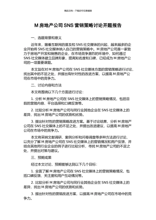 M房地产公司SNS营销策略研究开题报告