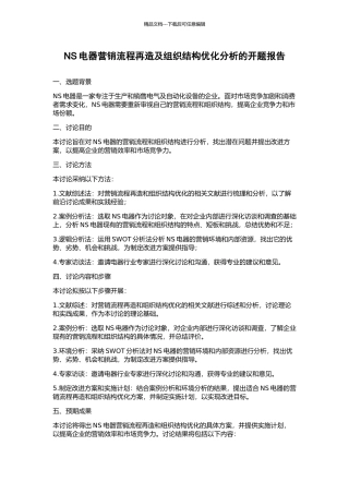 NS电器营销流程再造及组织结构优化分析的开题报告