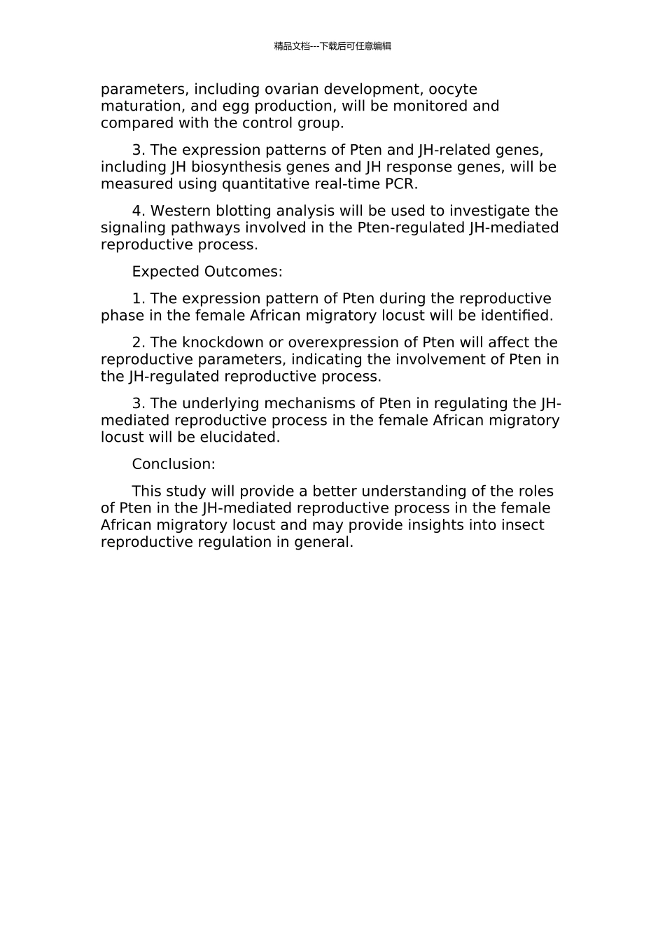 Pten在保幼激素调控的飞蝗生殖中的功能研究的开题报告_第2页