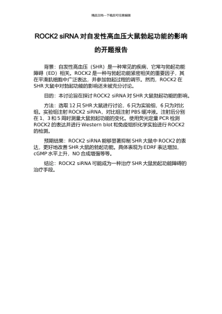 ROCK2-siRNA对自发性高血压大鼠勃起功能的影响的开题报告