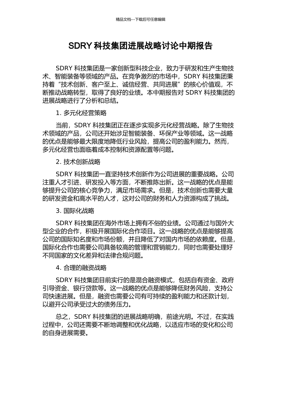 SDRY科技集团发展战略研究中期报告_第1页