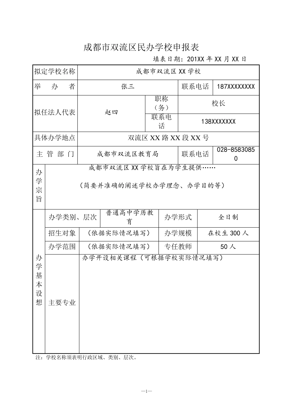 各类教育培训机构申报表格(样表)_第1页
