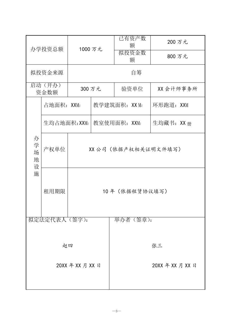 各类教育培训机构申报表格(样表)_第3页