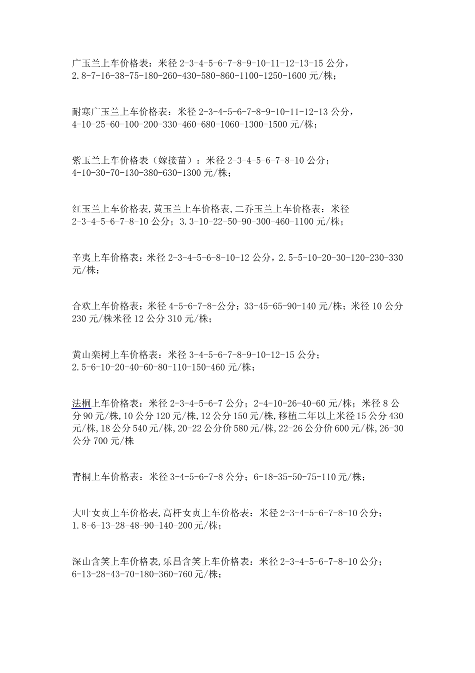 各类树木价格表_第2页