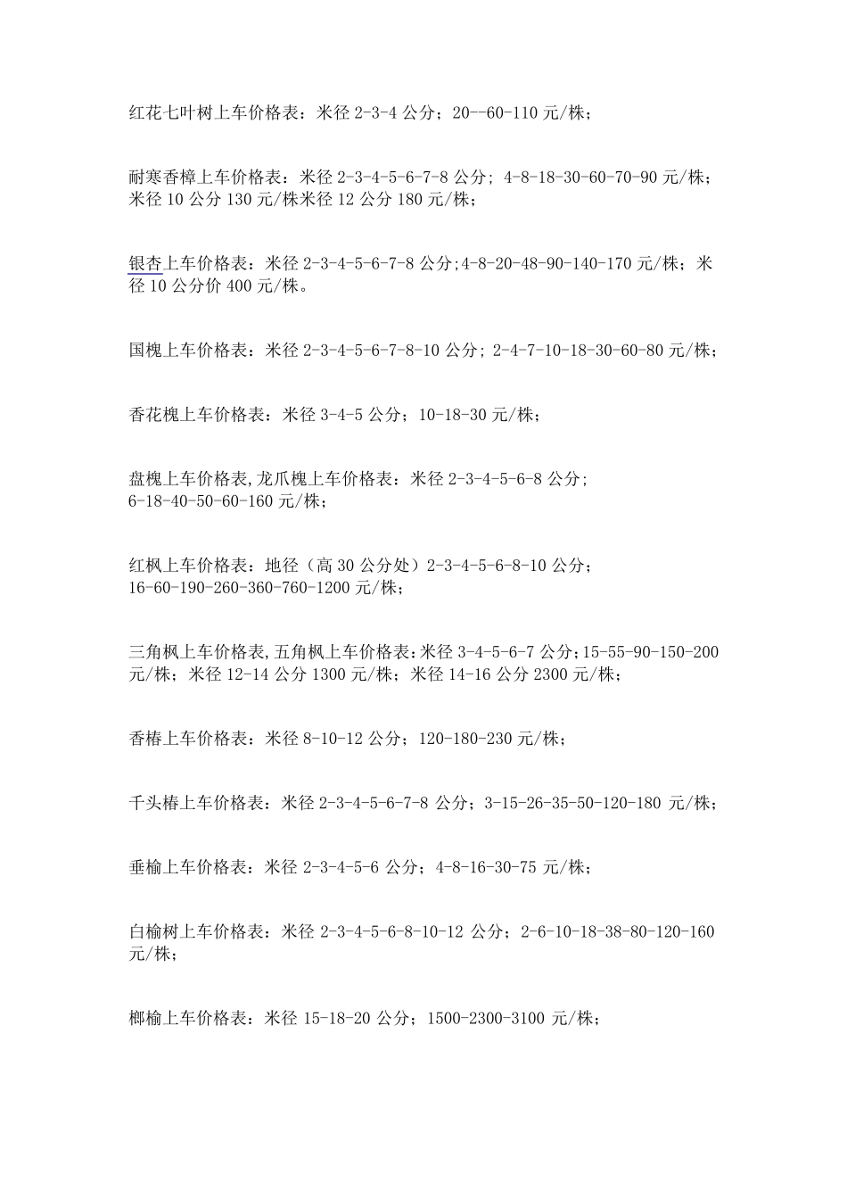 各类树木价格表_第3页