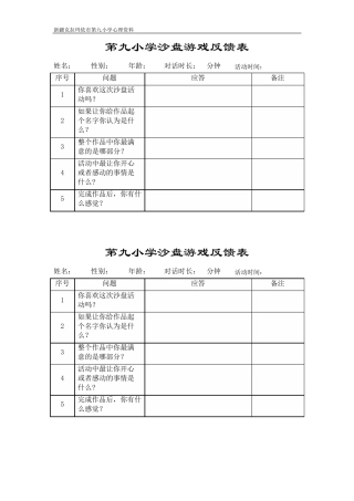 各类沙盘游戏记录表模板