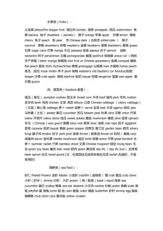 各类物品英语单词
