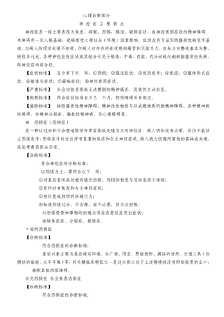 各类神经症的主要特点