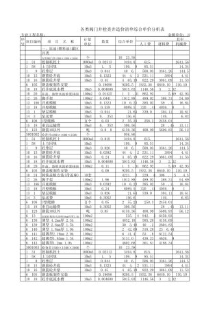 各类阀门井检查井造价清单分析表