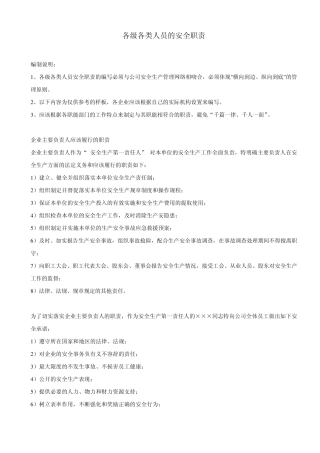 各级人员安全生产职责