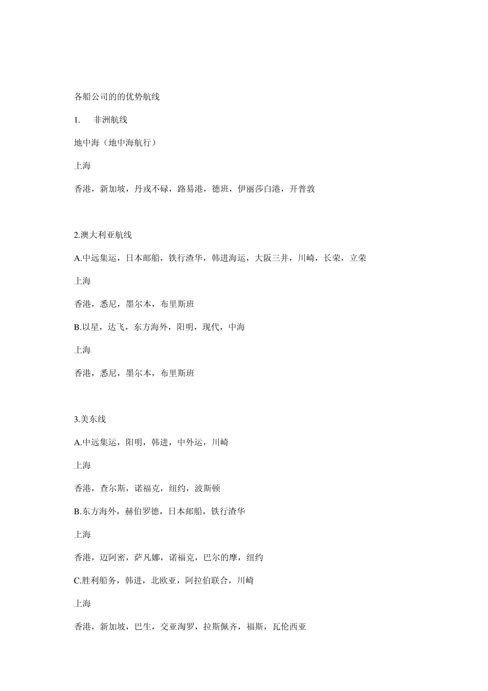 各船公司的的优势航线_第1页