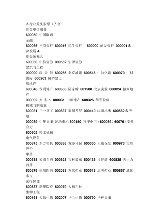 各行业龙头股票