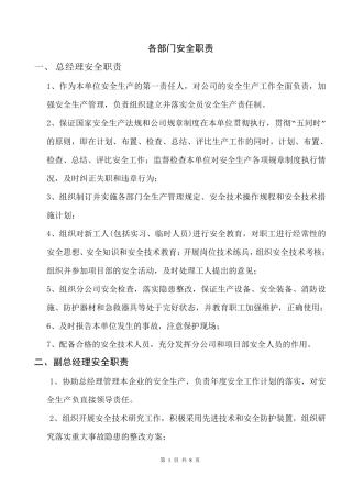 各部门安全生产责任制度