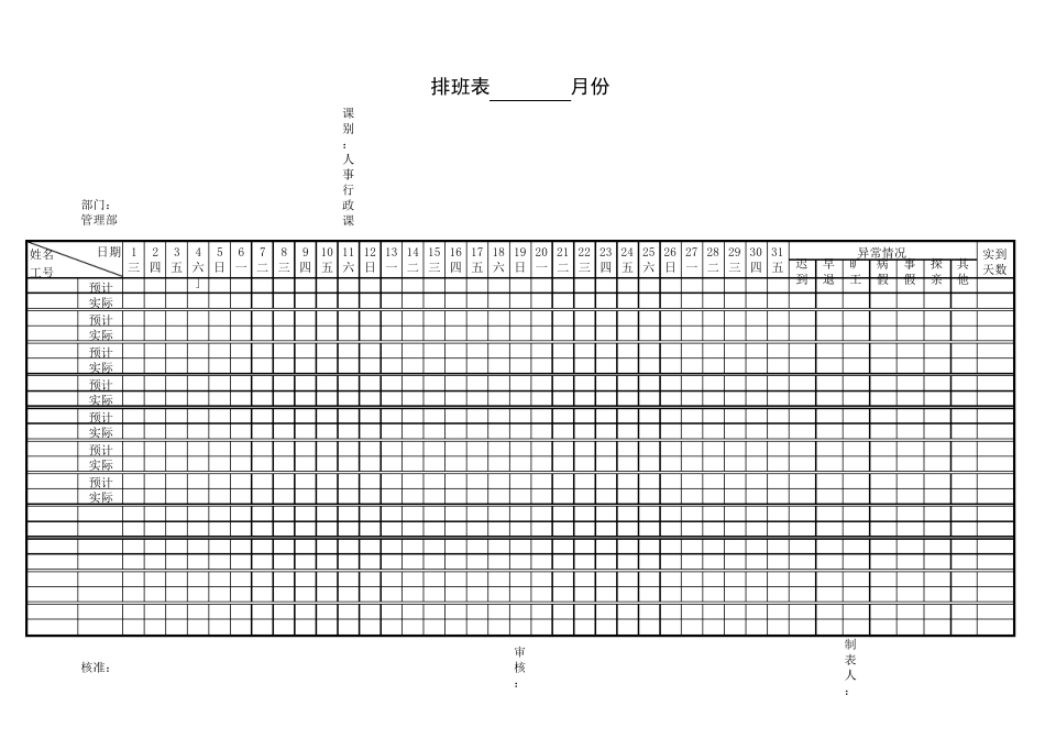各部门排班表_第1页