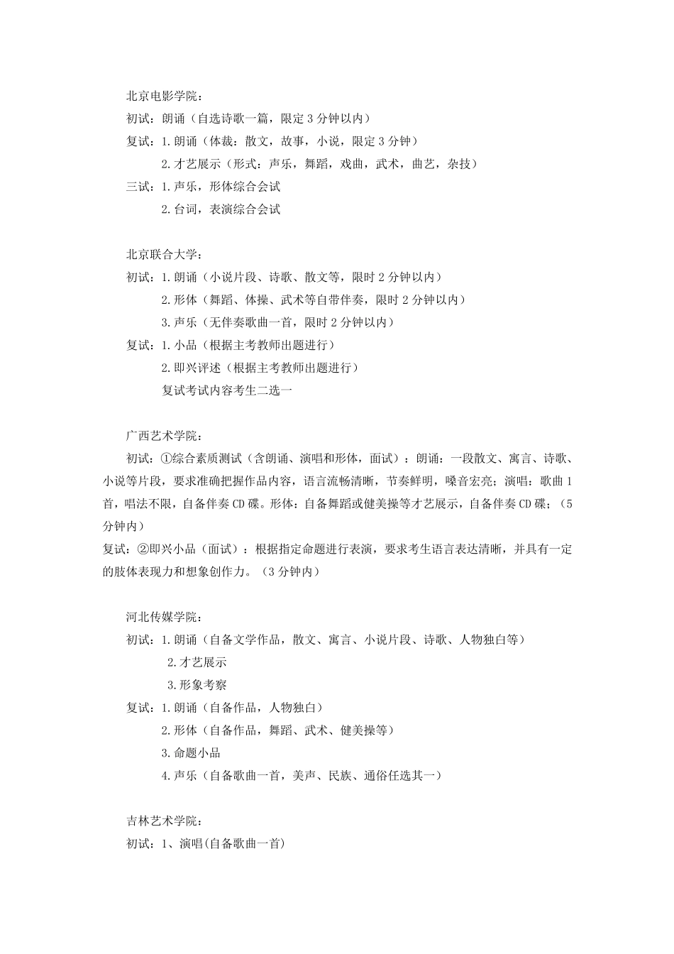 各院校表演专业考试内容_第1页