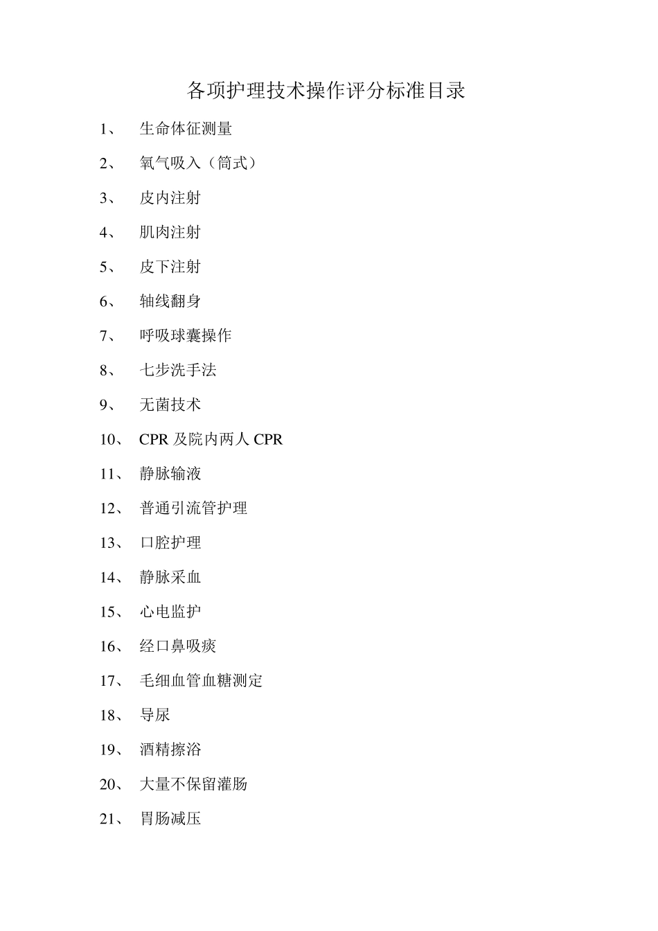 各项护理技术操作评分标准目录_第1页