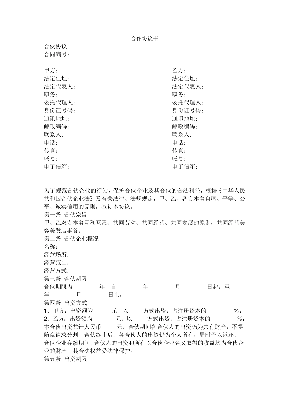 合伙人合作协议_第1页