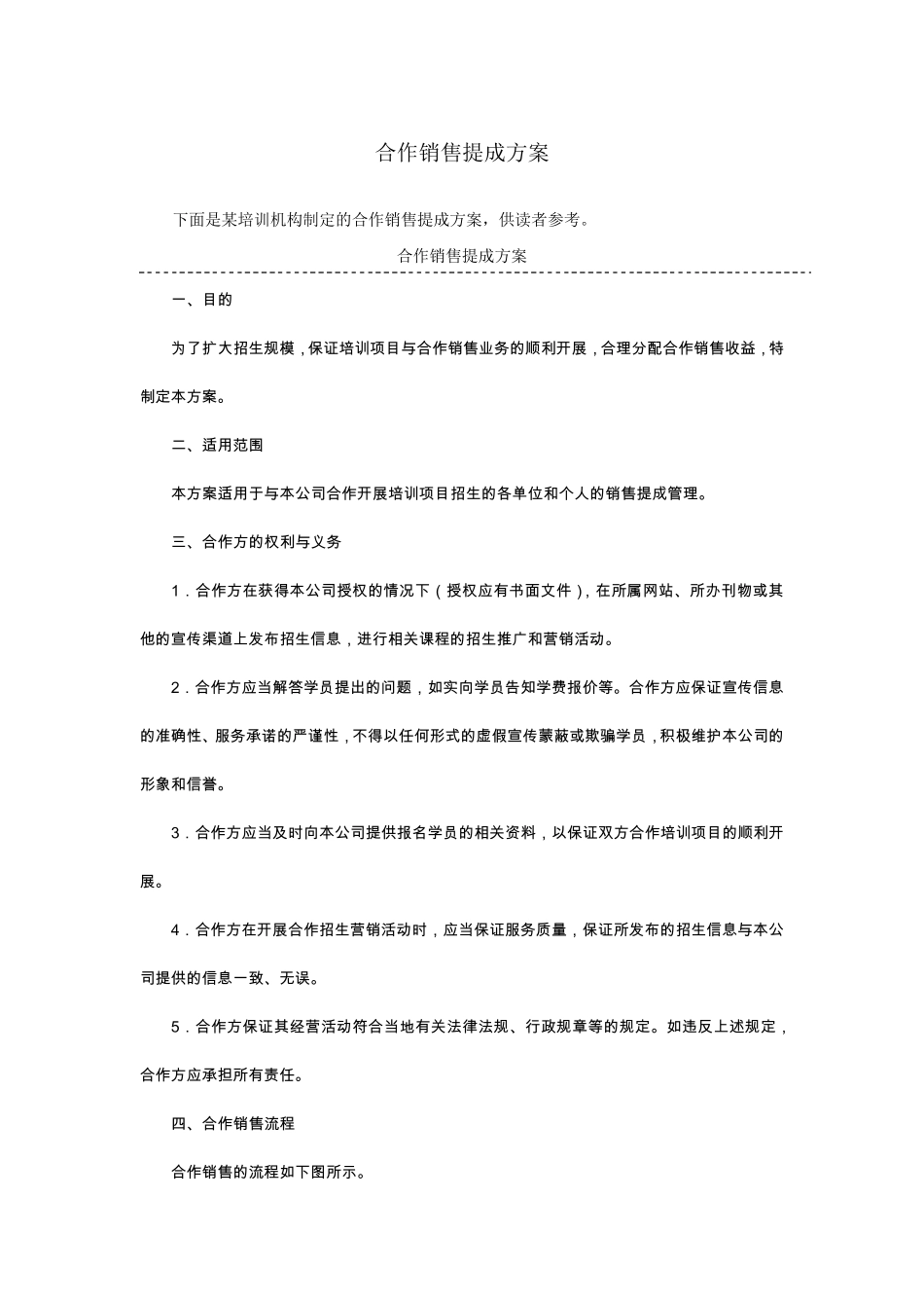 合作销售提成方案(附表)_第1页
