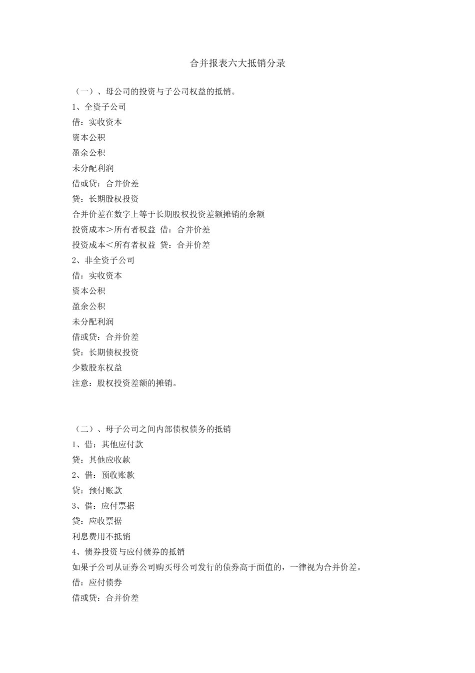 合并会计报表六大抵销分录_第1页