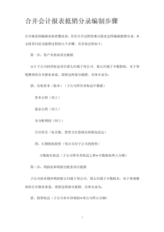 合并会计报表抵销分录编制步骤