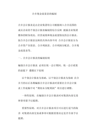 合并现金流量表的编制
