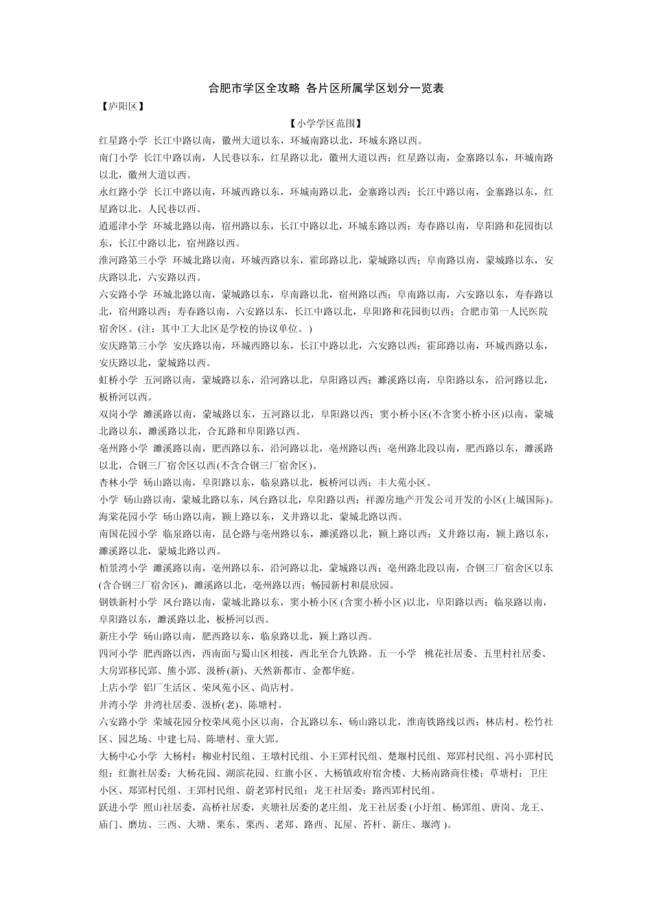 合肥市学区全攻略各片区所属学区划分一览表_第1页