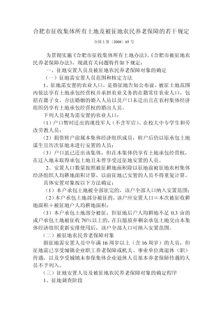 合肥市征收集体所有土地及被征地农民养老保障的若干规定