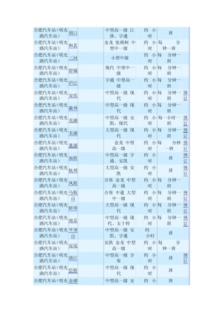 合肥市明光路汽车站时刻表