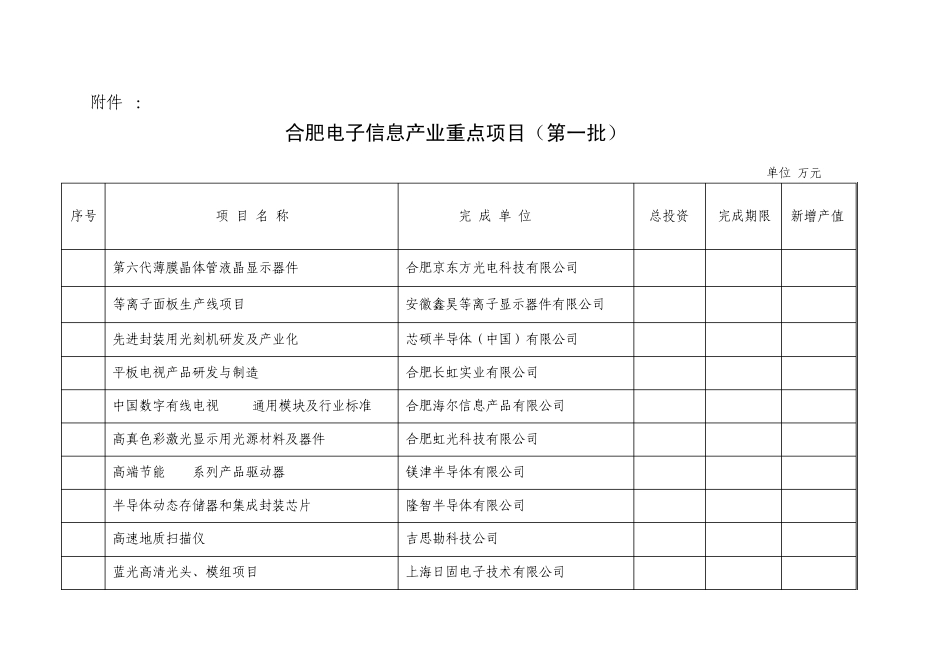 合肥电子信息产业重点项目(第一批)_第1页