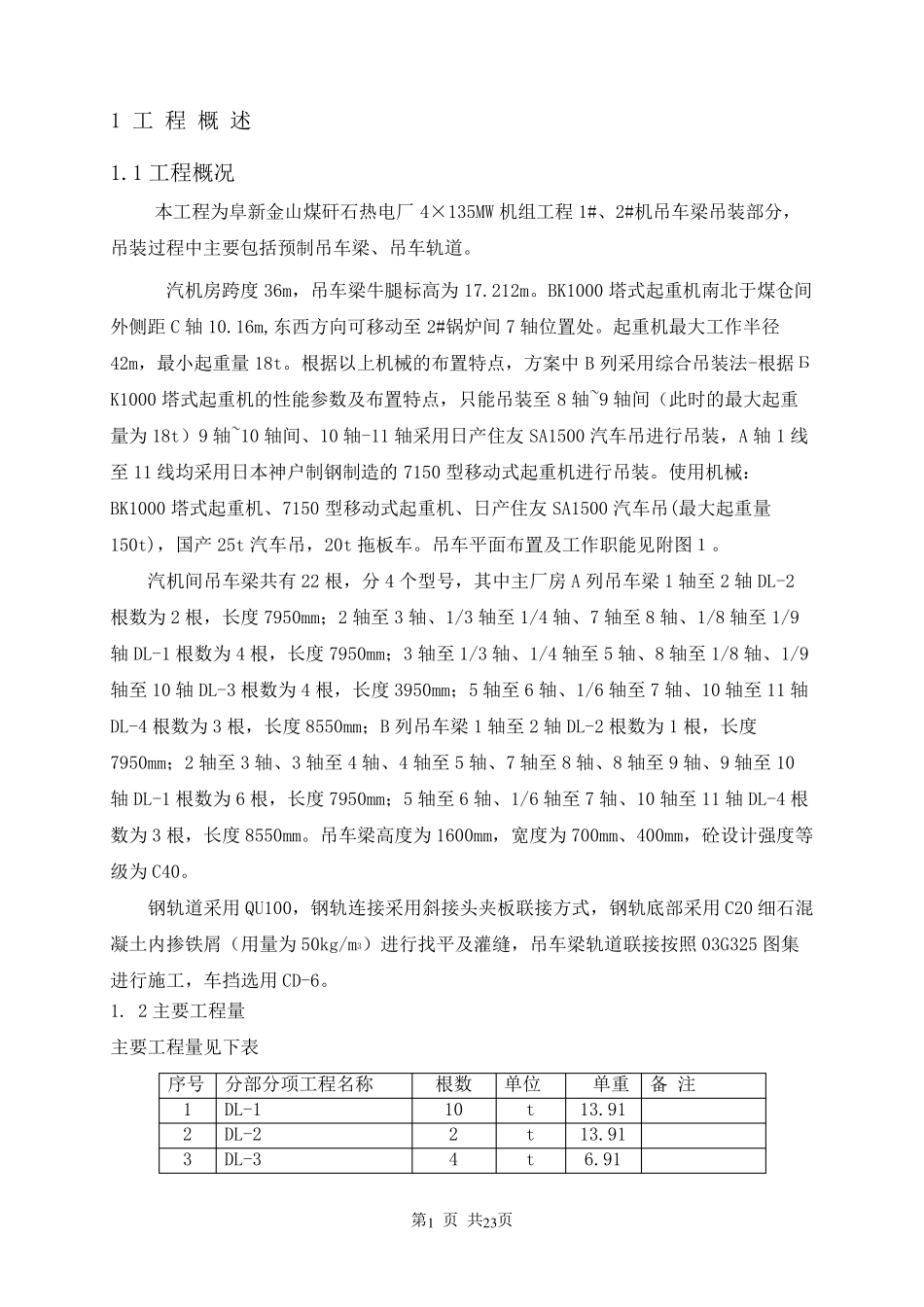 吊车梁吊装方案_第1页