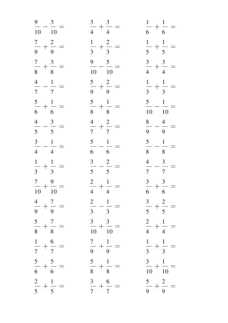 同分母分数加减法口算大全30