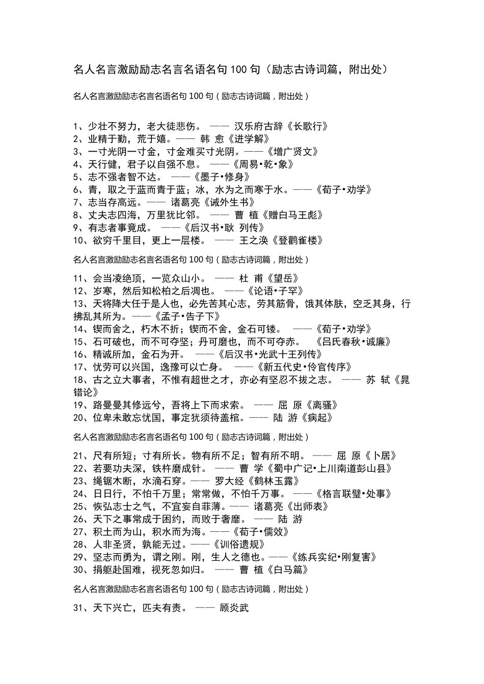 名人名言激励励志名言名语名句100句_第1页