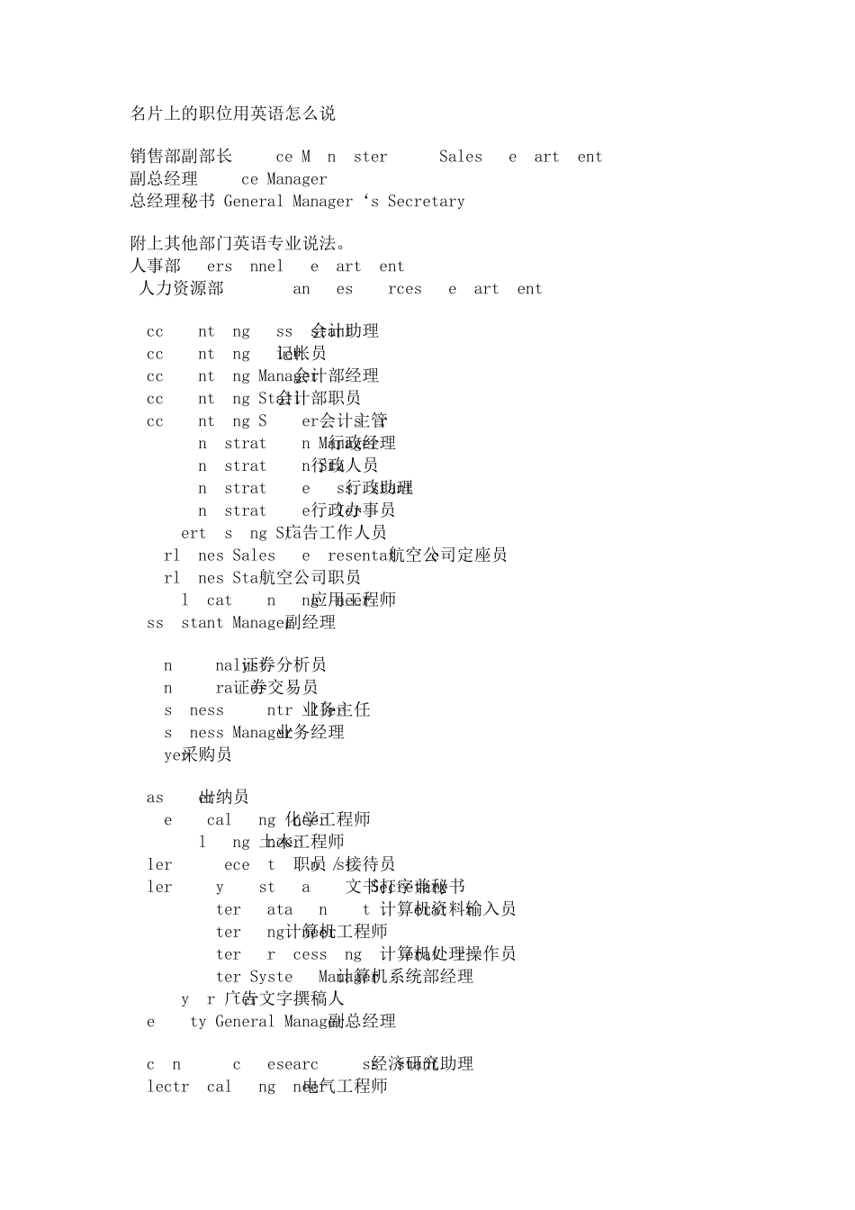 名片上的职位用英语怎么说_第1页