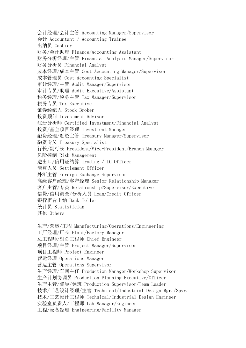 名片排版中100个职称、职务、头衔名称英文翻译_第3页