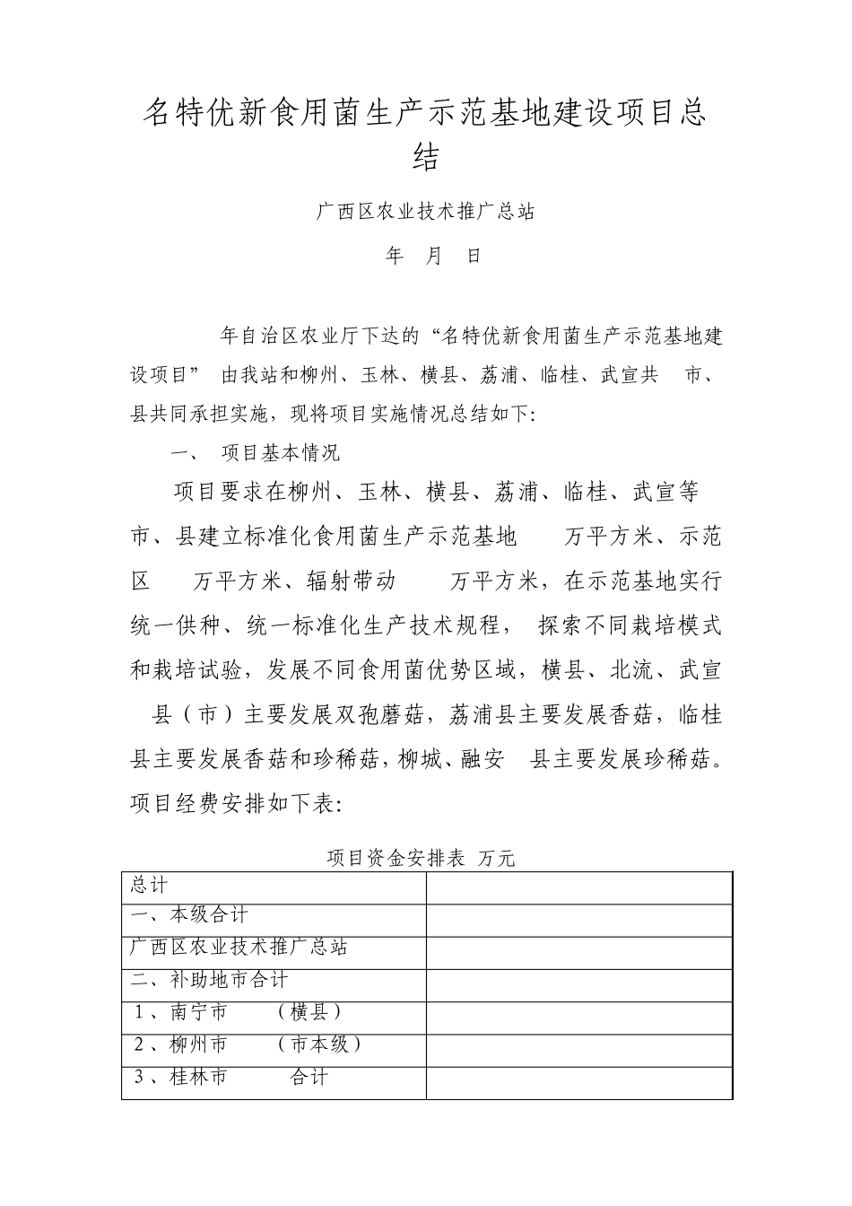 名特优新食用菌生产示范基地建设项目总结_第1页